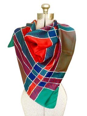 Vintage Multi Colored Scarf Square Geometric Fashion Scarf Italy
